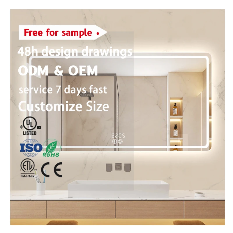 Smart Mirror Illuminated Vanity Backlit Led Bathroom Motion Sensor Mirror Anti-Fog Bath Mirrors for Laundry Rooms