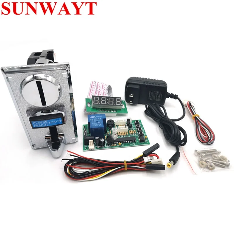 616 Multi Coin Selector with JY-15B Timer Coin Operated Time Control Device and 12V Power Adapter for Washing Machine