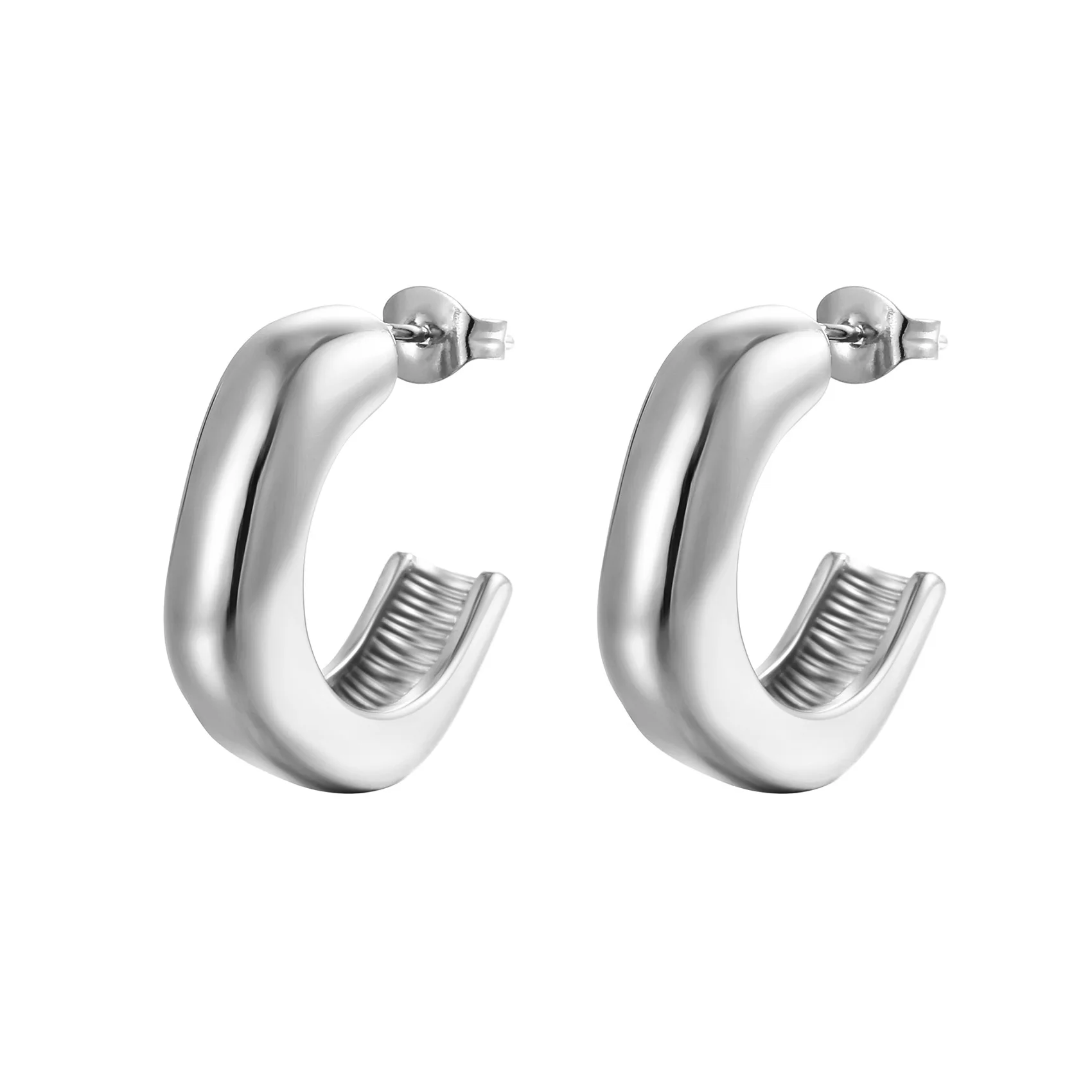 Wholesale Stainless Steel Half Hoop Hollow Earring Gold Plated