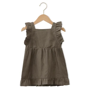 New Innovative Product Children Summer Square Collar Girls Dresses With Lovely Buttons Sleeveless Baby Skirt