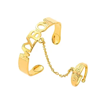 Bangles with Ring 18k Gold Plated My Boy Children Popular fashion Newborn Baby Cute Cuff copper Bracelets Decorative kid jewelry