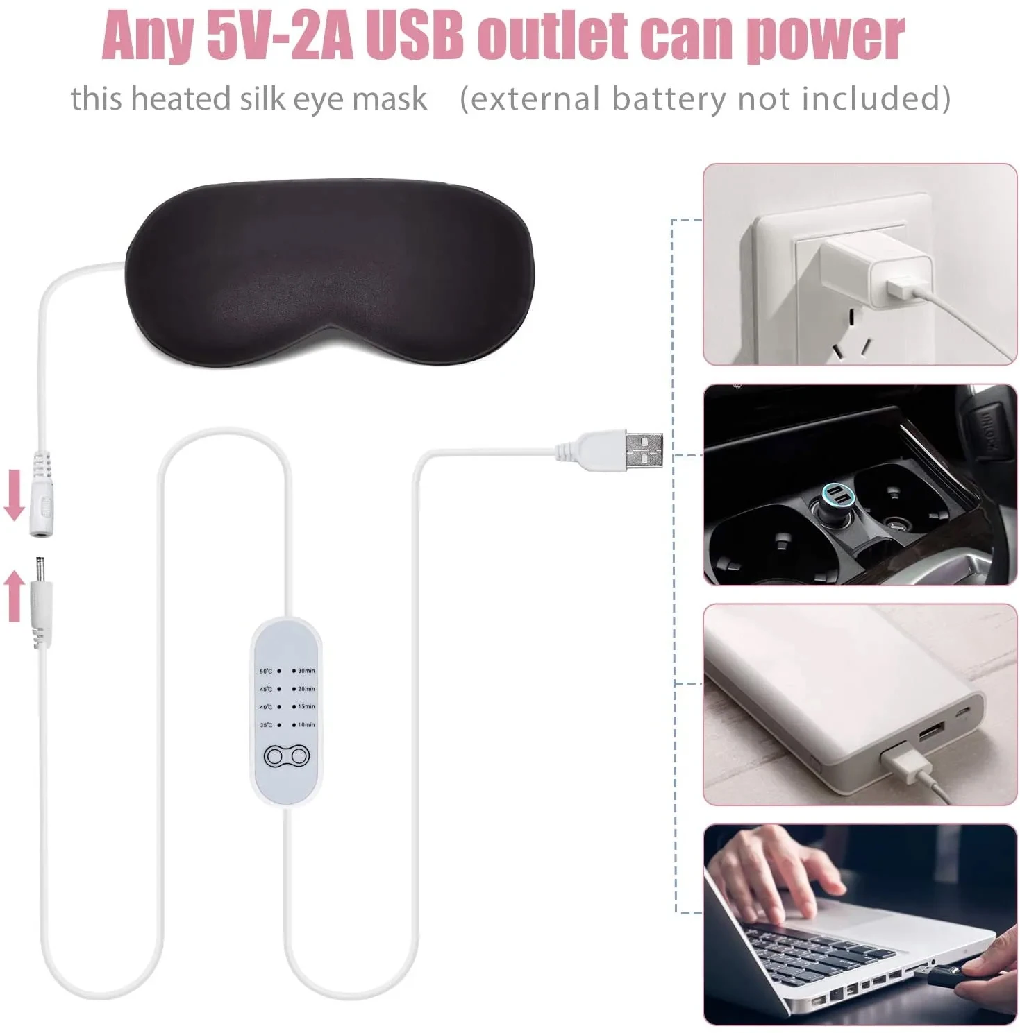 Premium Soft Silk Eye Compress Adjustable Temperature Time Control Usb