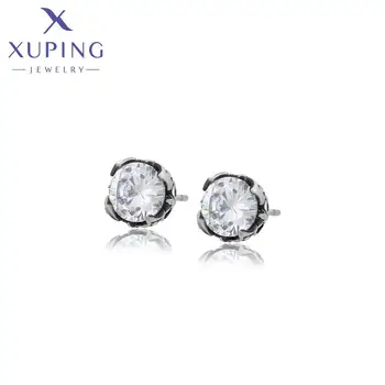 95548 XUPING Jewelry Black Gun Color Stainless Steel Stud Earrings Zircon Fashion Jewelry Earrings