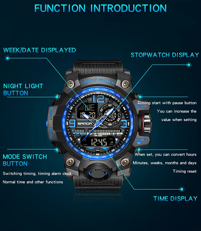 Sanda Trend Multi-functional Sports Luminous Outdoor Student Watch For Men 3133