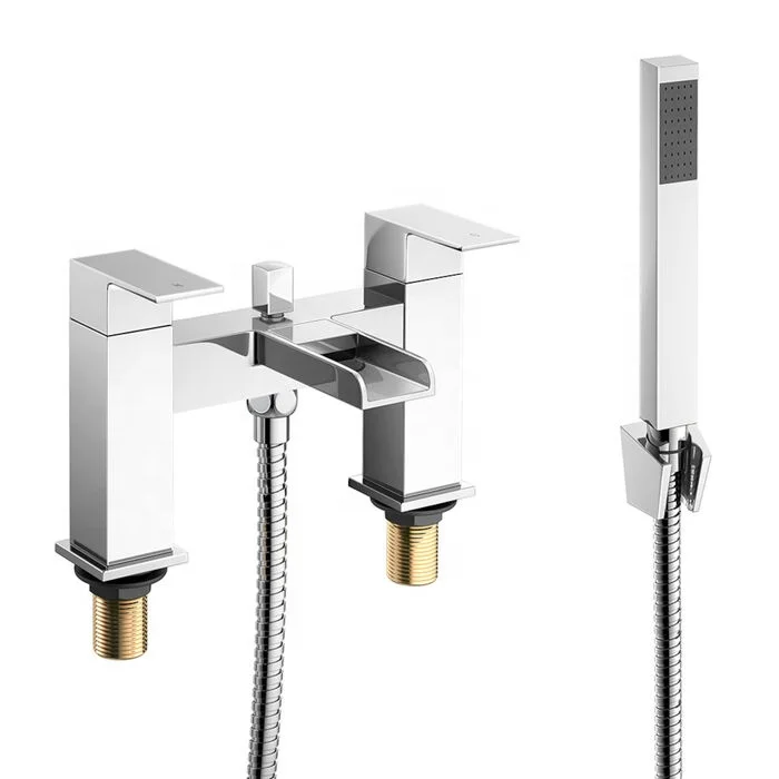 Modern Bathroom Square WATERFALL Bath Filler Shower Mixer Tap Handset Chrome Set