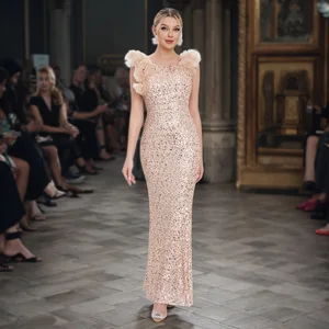 New Women's Clothing: 3D Flower Decorated Luxury Elegant Party Evening Gown with Sequin Corset Dress