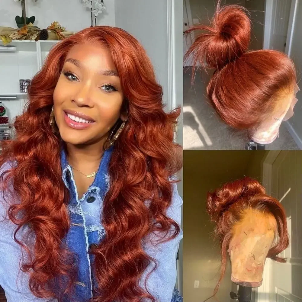 Rötlich Braune Body Wave Echthaar Lace Front Perücke Glueless_voghion.com