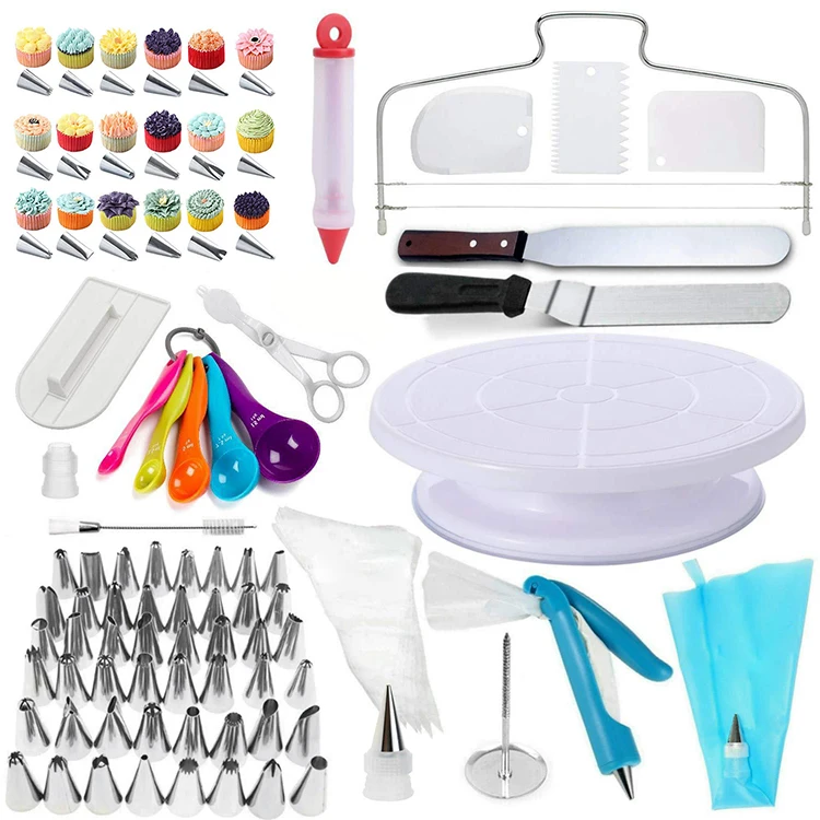 108 Pcs Set Cake Decorating Supplies Pieces Kit Baking Tools Turntable  Stand Pen | eBay