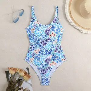 Women's Sexy High Waist One-Piece Swimsuit Printed Backless Monokini with Tummy Control Design