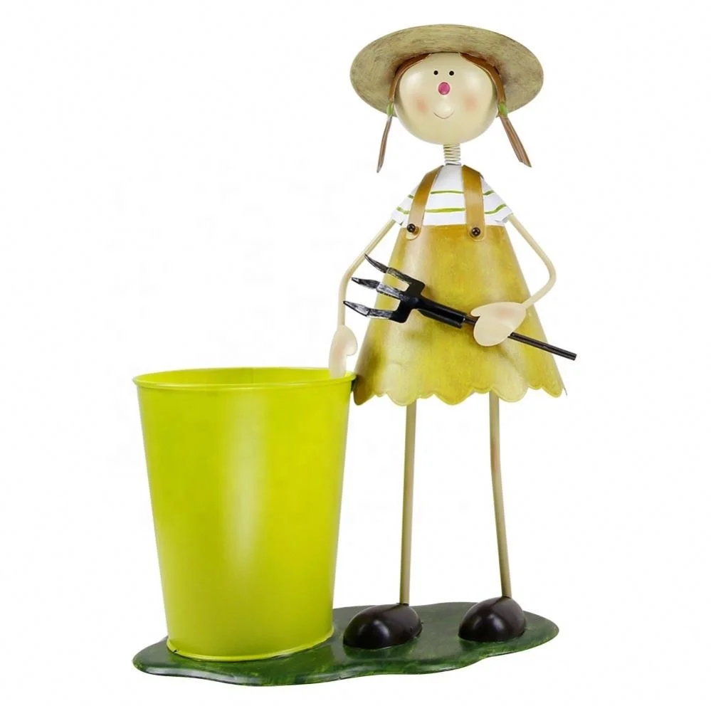 Metal Craft Plant Stands Boy and Girl with Flowerpot