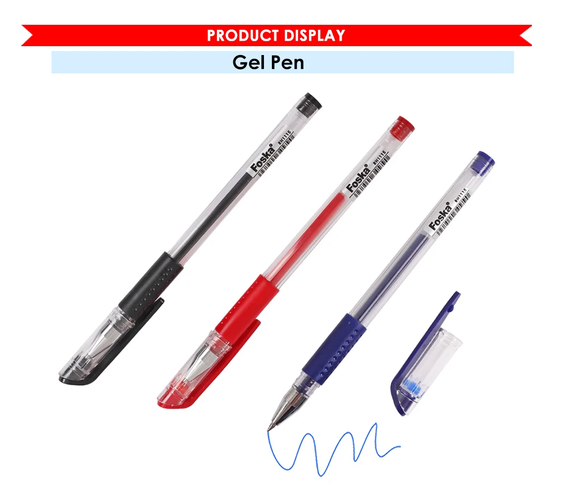 Foska Stationery Office Basic Color Plastic Gel ink Pen Black Blue Red