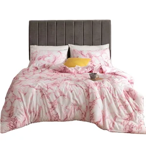 90Gsm Microfiber Luxury Pink or Customized Color Marble Printed Duvet Cover Bedding Set With Pillow Cover