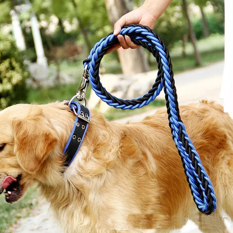 Wholesale Muti-colors  Pet Dog Collar Nylon Braided Rope Dog Leash Reflective lead for big dog