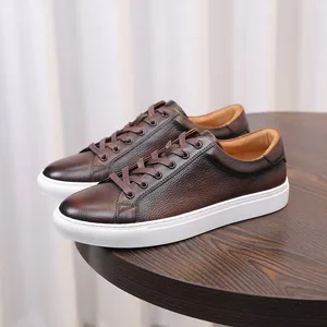 Premium Breathable Men's Leather  Sneakers Top Grain Cowhide Leather Durable Casual Shoes