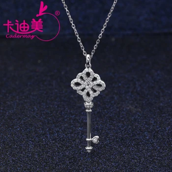 Cadermay Jewelry Sterling Silver 925 Trendy Style Moissanite Key Pendant Necklace Special Gift For Women