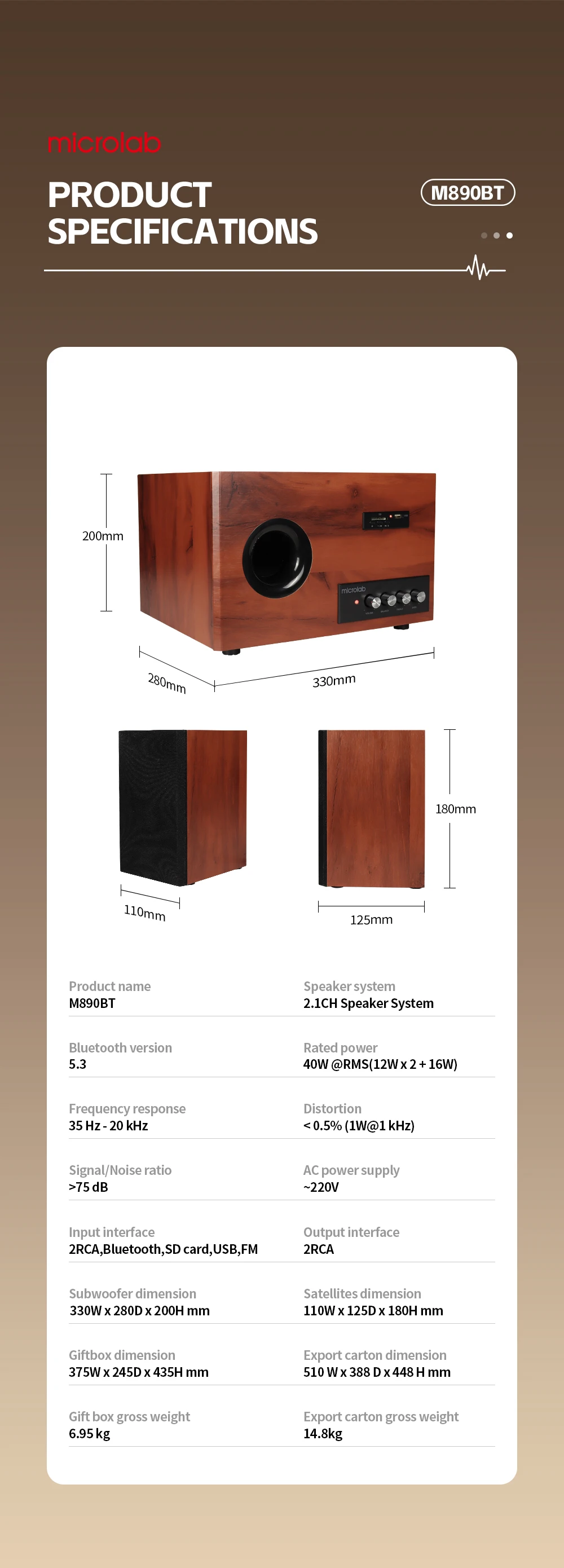 Microlab M890BT 2.1 3-way Multimedia Speaker
