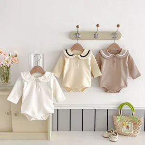 Custom Knitted ODM Baby Clothes Spring Autumn Long Sleeve Turn-down Collar Jumpsuit Rompers