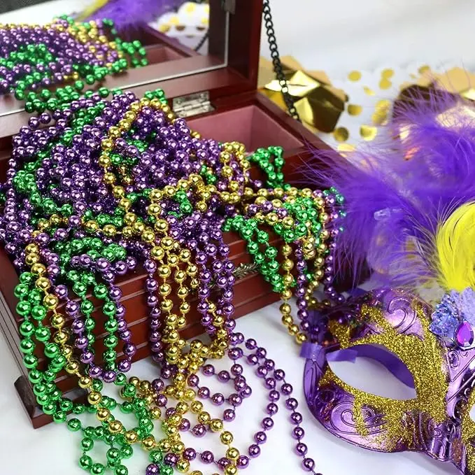 Wholesale Jumbo Big Custom Mardi Gras Beads,Colorful Gold Plated Beaded  Necklace,Parties Christmas Decorations Mardi Gras Throws