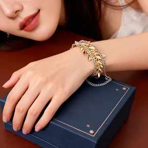 Women's Gold Plated Alloy Chain Link Bracelets Trendy Multi-Layer Designer Fashion Fancy Jewellery by Leaf
