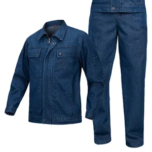 Mens Clothes for Work Denim Workwear Jeans Jacket and Pants Worker Wear Uniform Construction Working Suit Customized