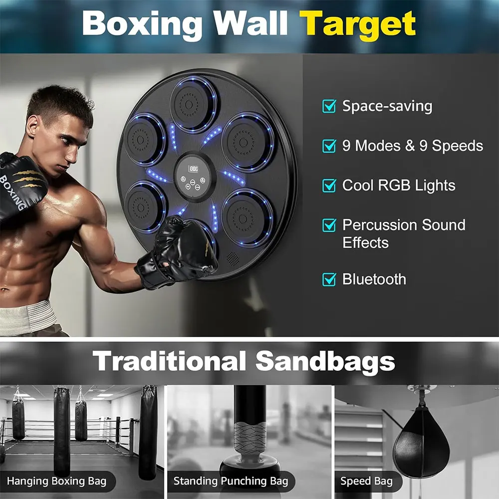 Tech Gadgets 2024 Smart Music Boxing Machine Electronic Home Fitness Target for Adults Sports Stress Relief