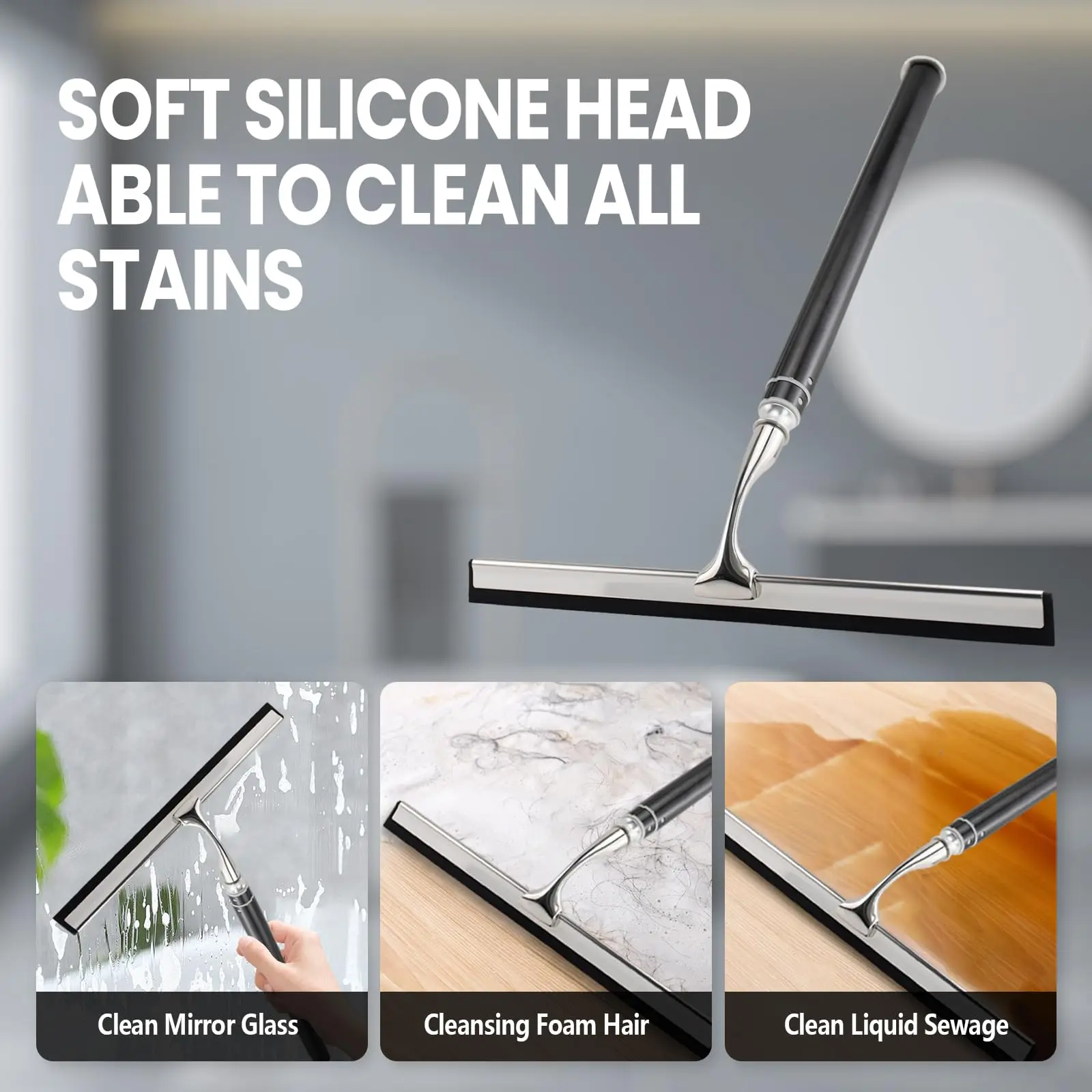 Allpurpose Shower Squeegee Telescopic Scraper Retractable Silicone Shower Squeegee Wholesale Floor Wipers Black Stainless Steel