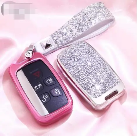 Bling Diamond Crystal Car Key Case Shell Cover With Key Chain For