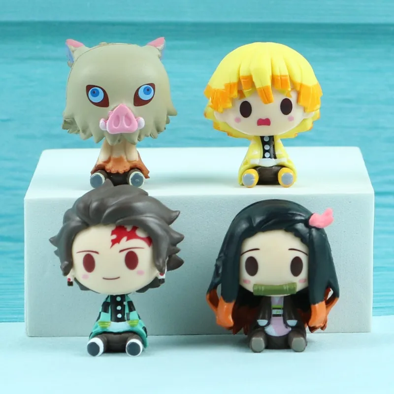 4pcs/set Anime  Kimetsu No Yaiba Figure Q Posket Kamado Tanjirou Kamado Nezuko Agatsuma Figure Toys 4-5cm
