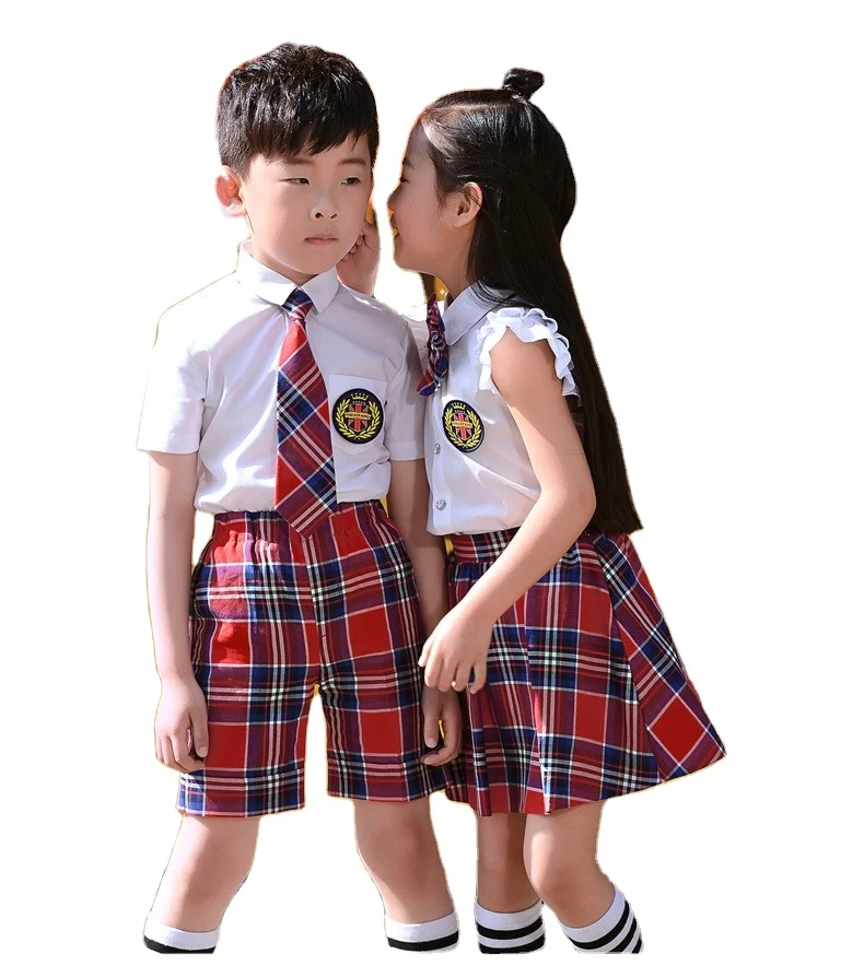 Red Check Pattern School Uniform Fabric Customized Designs