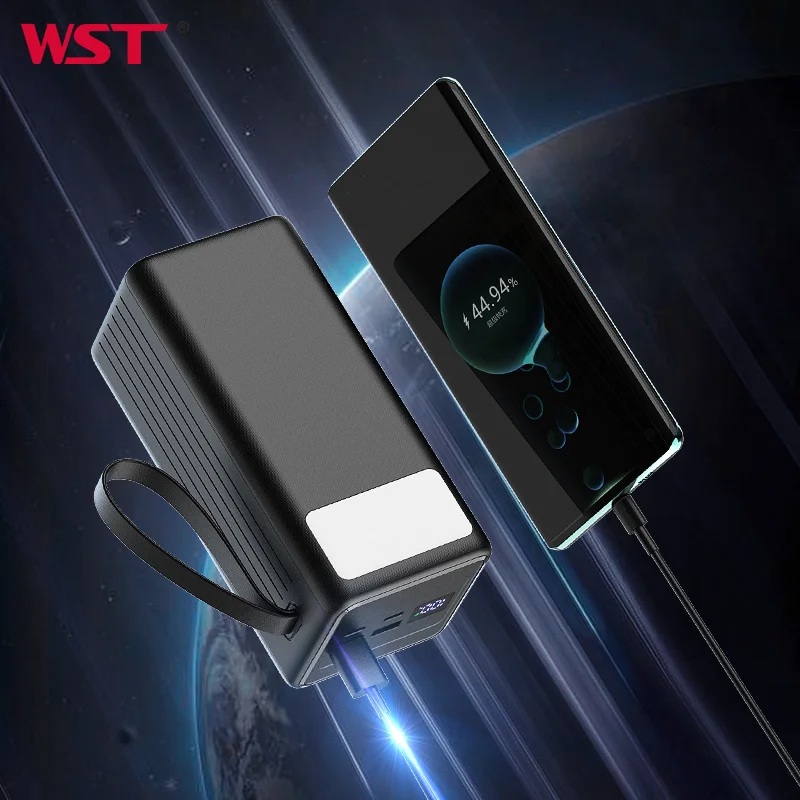 WST Floodlight LED Display Rope Handle Power Banks Outdoor Mobile Phone Portable High Capacity 50000mah Fast Charging Power Bank