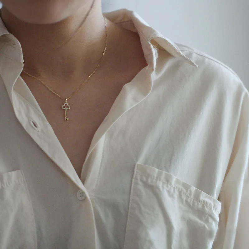 Rainbowking Minimalist Customised 14k Key Diamond Jewelry Sets Gold Pendant 925 Silver Jewelry Necklace Collana Gioielli