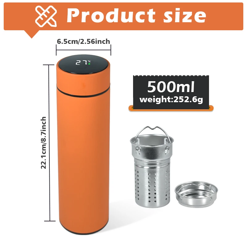Factory in Stock 17oz LED Temperature Display Thermal Vacuum Flask Matte Rubber Paint Stainless Steel 500ml Smart Water Bottle