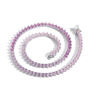 Fashion Design High Quality 4mm Gradient Purple Zircon Diamond Necklace Women Men Custom Hiphop Jewelry Iced Out CZ Tennis Chain