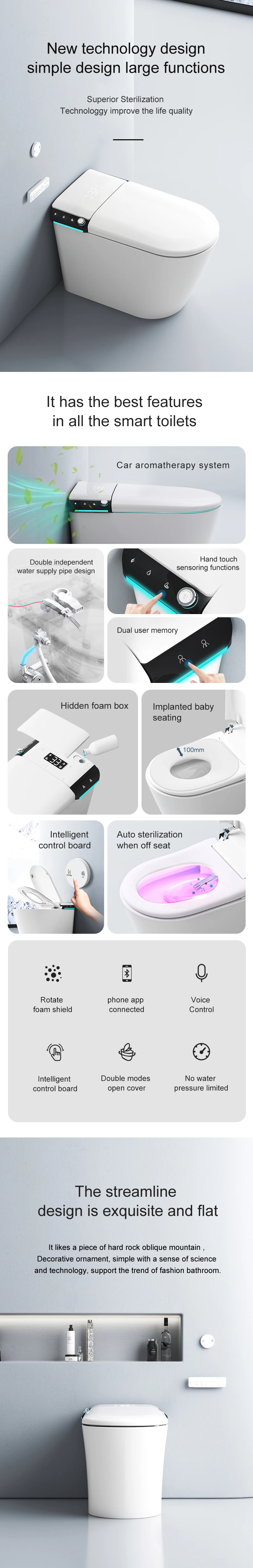 China high quality sanitary ware CUPC certification new type induction flap voice control automatic smart toilet supplier