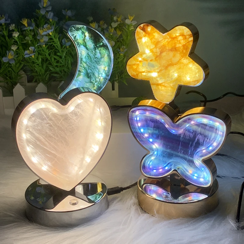 Natural Healing Crystal Stone Quartz Fluorite Agate USB Bedside Lamp for Decoration