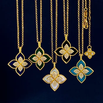 2022 New Style Hot Sale Trendy Flower Necklace Chain Fashion Design Jewelry Zircon Clover Necklace