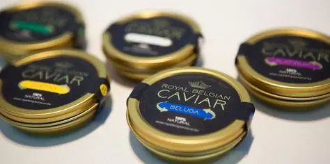 Wholesale metal 50g gold round empty caviar tin box spoon custom caviar tins can for caviar packing with tin lid factory