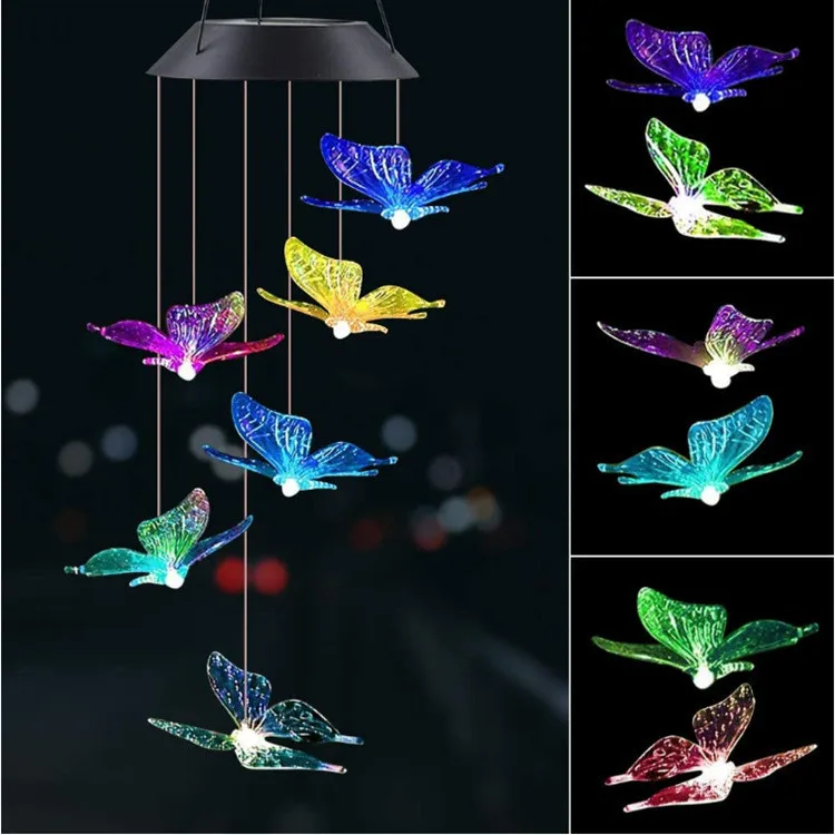Humming Bird RGB Color Changing Solar Wind Chime Light Outdoor Waterproof LED Solar Light Manufacturer