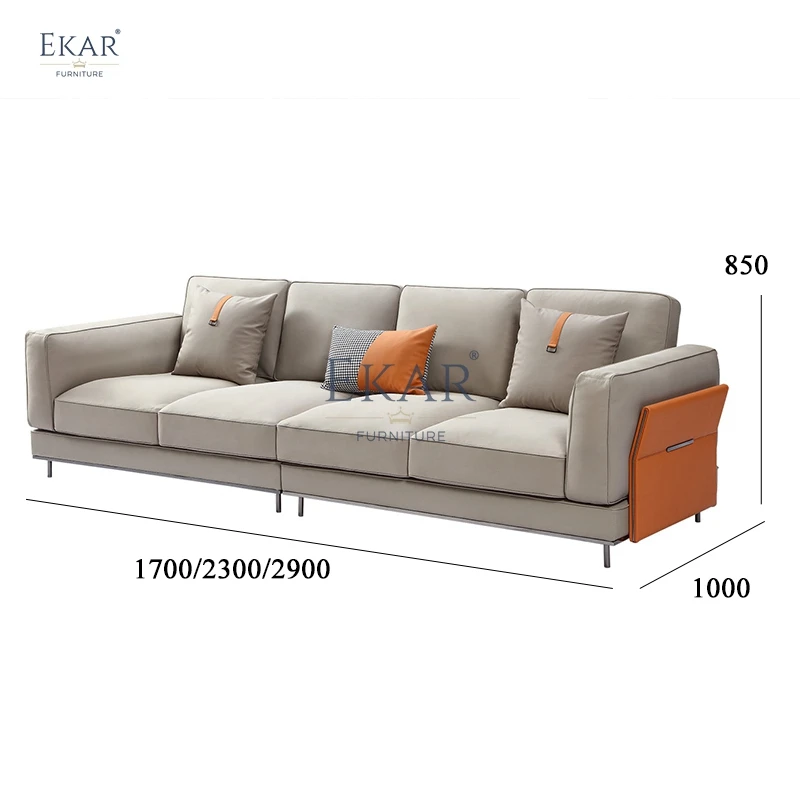 product new design orange embossed leather mirror hardware upholstered living room sofa-69