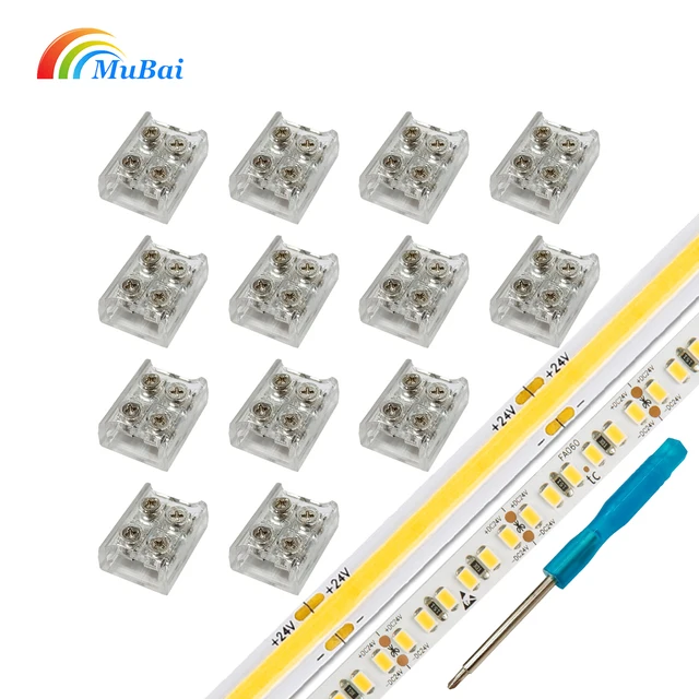 Solderless LED Tape Light Connector Tape to Tape Screw Down Terminal Block Connector 2 Pin LED Connectors for Strip Lights 10 mm