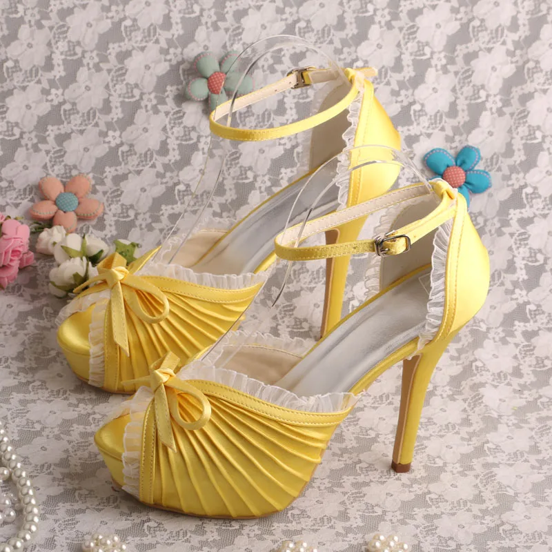 Amazon.com: Heeled Sandals for Women Women's Wedding Shoes Summer Bridal  Shoes with Rhinestones Stiletto Satin Heel Pointed Toe Wedding Sandals for  Wedding Party Evening (Color : Yellow, Size : 6 UK) :