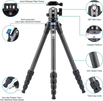 SIRUI 50 Carbon Fiber Tripod with 360 Ball Head B-00K Lightweight Compact Travel Tripod for Cameras detail image