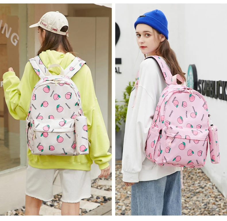 Wholesale Newest 3in1 Fruit print Peach patterned trendy Backpack for teen  girls Laptop school bag with lunch bag for college student From m.alibaba .com