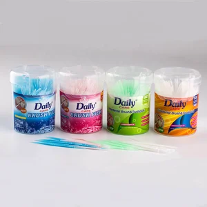 Daily Care Best Selling Portable Plastic Toothpick Fresh Fruit Flavors Dental Care Interspace Toothpick Brush Storage Box