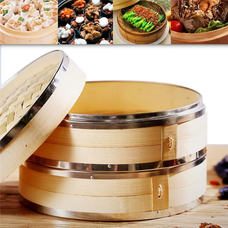Bambus Eco-Friendly 2-Layer Bamboo Baozi Steamer Square Shape Nature Dimsum Chinese Foods for Breakfast Shop Wooden Baozi