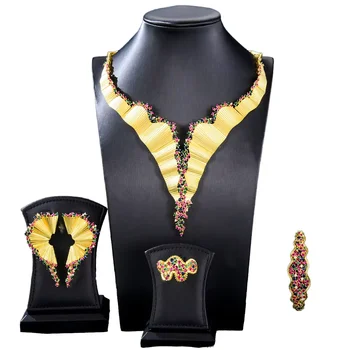 EXITOSO Luxury Jewelry Sets for Women Earrings Set Plated Bridal Wedding Jewelry Set Wholesale Copper