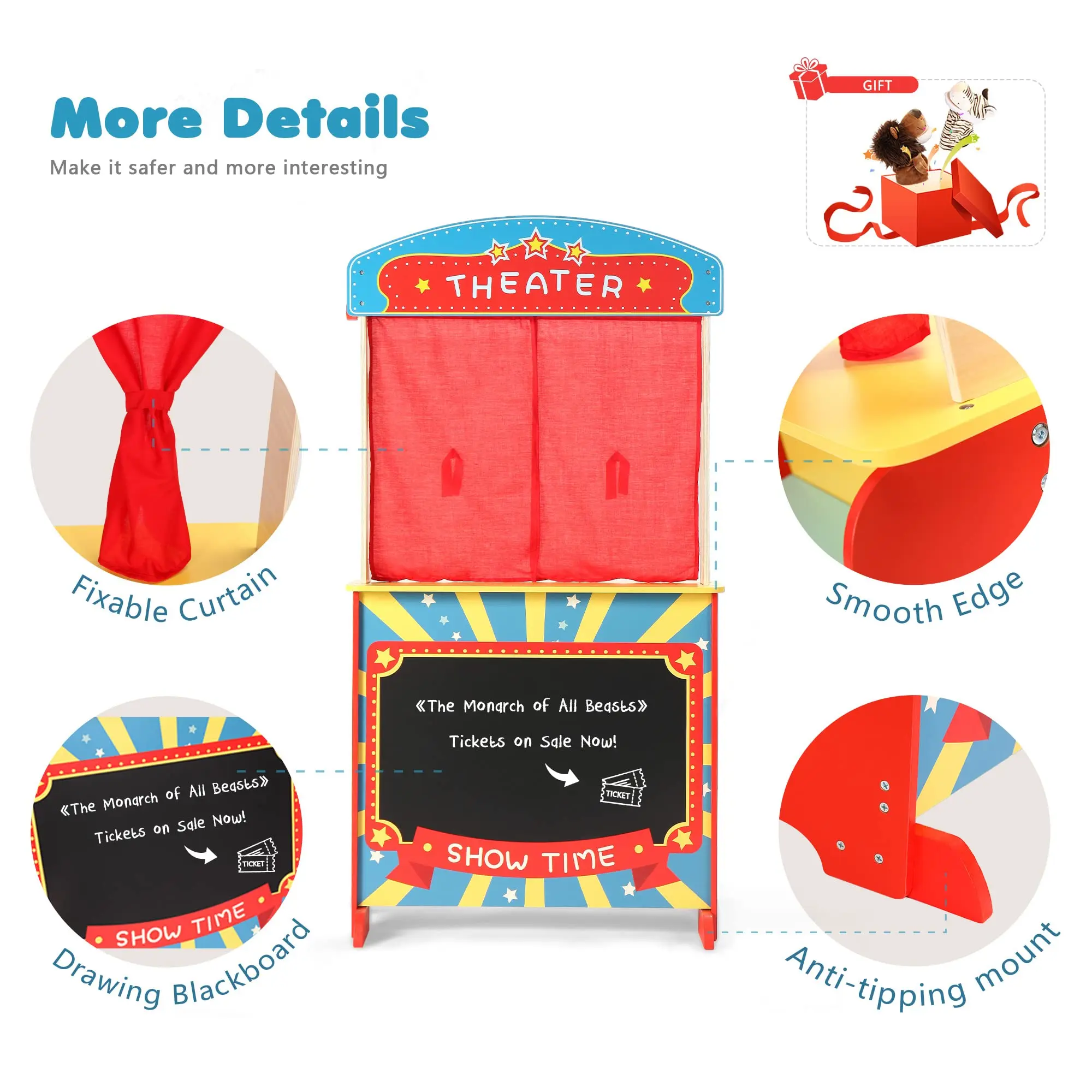New Design Double-sided Puppet Stage With Chalkboard role Play Fruit Display Shop Kids Wooden Pretend Theatre