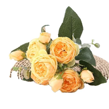 Yellow Rose Bouquet Vases Decor Flower Peonies Artificial Silk Bouquet Wedding Decoration Flower Decorative Flowers