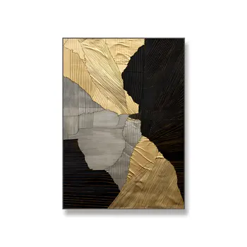 Modern  Luxury Black And Gold Abstract Printed Paintings Crystal Porcelain  Wall Art For Living Room Can Add Acrylic Diamond