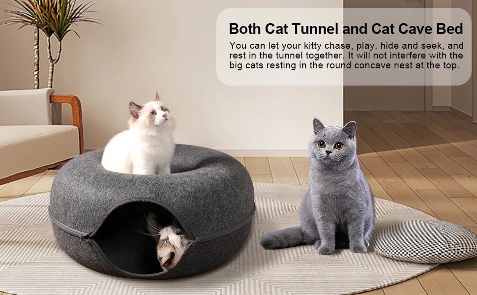 High Quality Semi-enclosed Detachable Round Cat Play Tunnel Felt